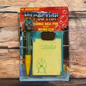 The Magnificent Wrestler Bubble Ball Pen & Memo Clip Vintage Lucha Libre Toy